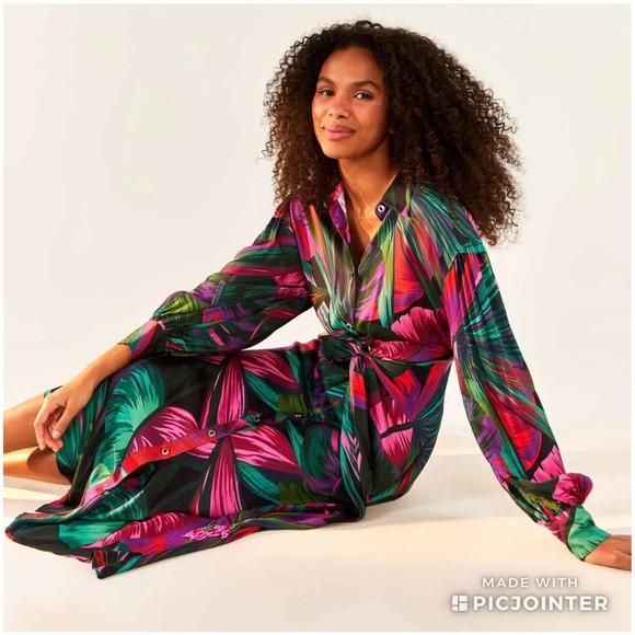 Farm Rio Midnight Leaves Lenzing Ecovero Viscose Midi Dress - Picture 2 of 11